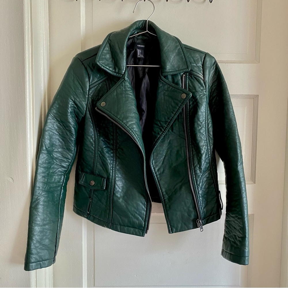 F21 /Forever21 green faux leather jacket - Picture 4 of 7